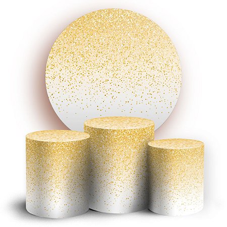 Capas Painel Redondo e Trio Cilindro Sublimado - Glitter Dourado Branco