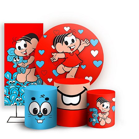 Capas Painel Redondo Trio Cilindro e Faixa Lateral Sublimado - Turma da Monica