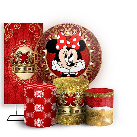 Capas Painel Redondo Trio Cilindro e Faixa Lateral Sublimado - Minnie Vermelha