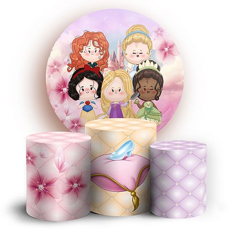 Capas Painel Redondo e Trio Cilindro Sublimado - Princesas