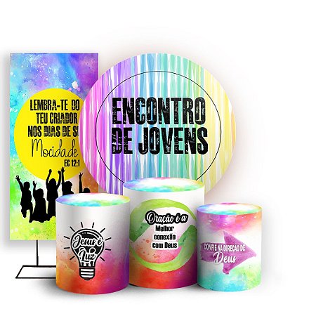 Capas Painel Redondo Trio Cilindro e Faixa Lateral Sublimado - Encontro de Jovens
