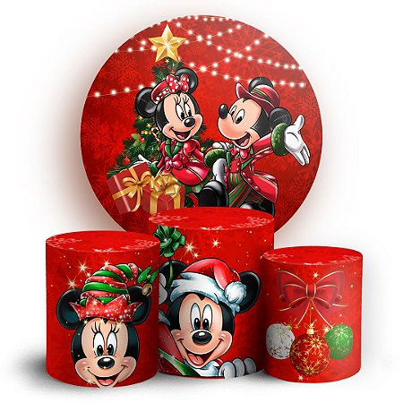 Capas Painel Redondo e Trio Cilindro Sublimado - Mickey e Minnie Natal