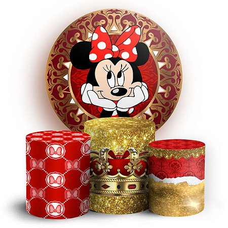 Capas Painel Redondo e Trio Cilindro Sublimado - Minnie Vermelha