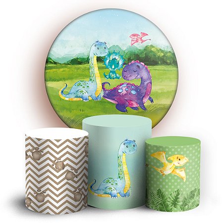 Capas Painel Redondo e Trio Cilindro Sublimado - Dinossauro
