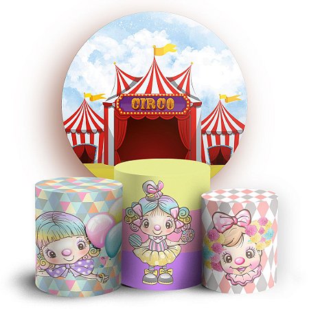 Capas Painel Redondo e Trio Cilindro Sublimado - Circo Rosa