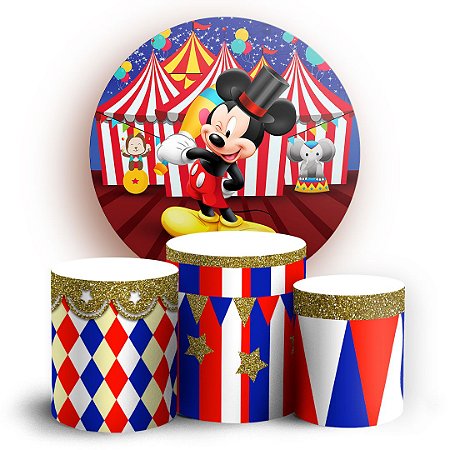 Capas Painel Redondo e Trio Cilindro Sublimado - Mickey Circo