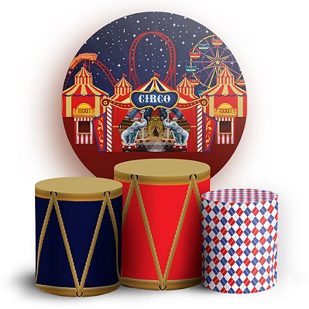 Capas Painel Redondo e Trio Cilindro Sublimado - Circo