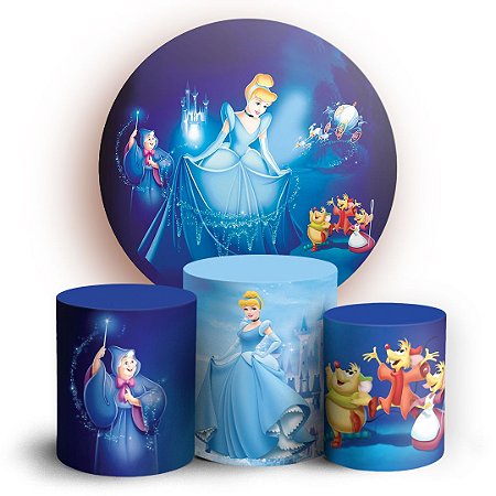 Capas Painel Redondo e Trio Cilindro Sublimado - Cinderela