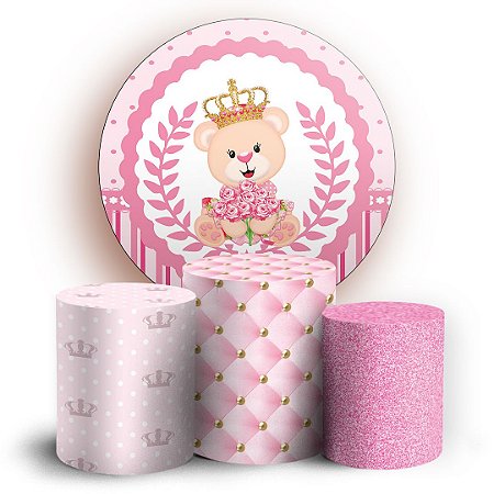 Capas Painel Redondo e Trio Cilindro Sublimado - Ursinho Rosa