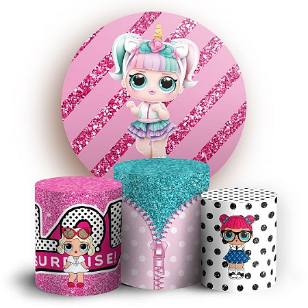 Capas Painel Redondo e Trio Cilindro Sublimado - Lol Surprise