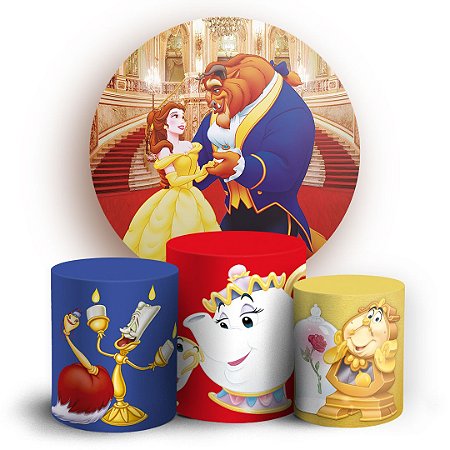 Capas Painel Redondo e Trio Cilindro Sublimado - Bela e a Fera