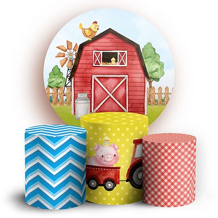 Capas Painel Redondo e Trio Cilindro Sublimado - Fazendinha