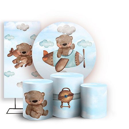 Capas Painel Redondo Trio Cilindro e Faixa Lateral Sublimado - Ursinhos