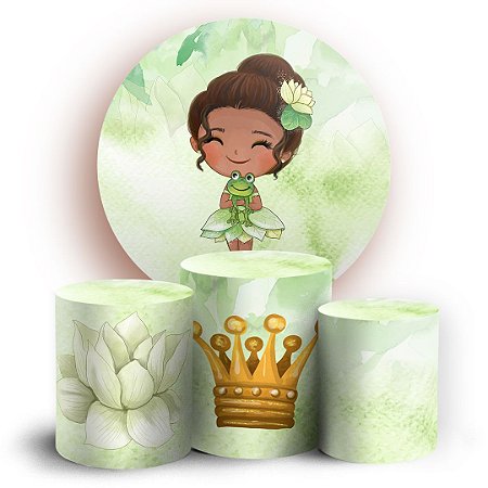 Capas Painel Redondo e Trio Cilindro Sublimado - Tiana Princesa e o Sapo