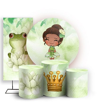 Capas Painel Redondo Trio Cilindro e Faixa Lateral Sublimado - Tiana Princesa e o Sapo