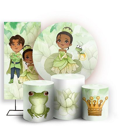 Capas Painel Redondo Trio Cilindro e Faixa Lateral Sublimado - Tiana Princesa e o Sapo