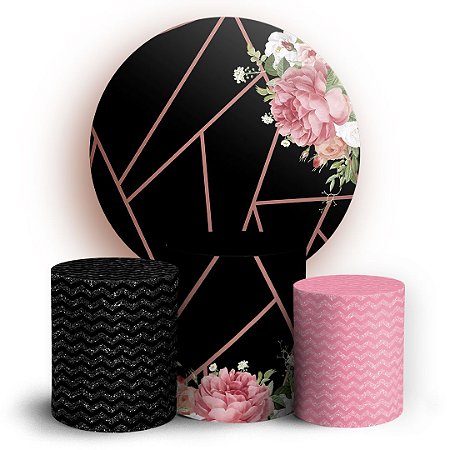 Capas Painel Redondo e Trio Cilindro Sublimado - Geometrico Floral