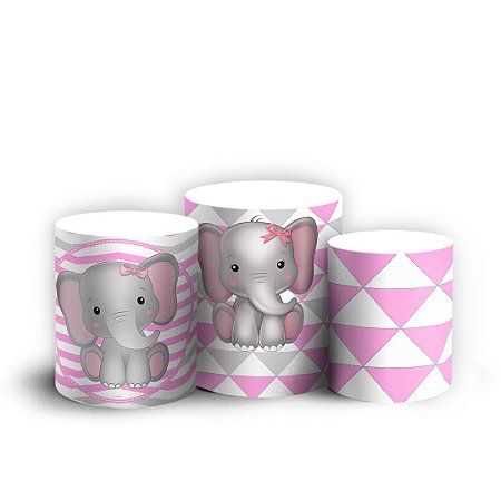 Capas Trio Cilindro Sublimado Vest Facil - Elefantinho Rosa