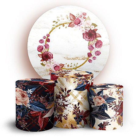 Capas Painel Redondo e Trio Cilindro Sublimado - Floral