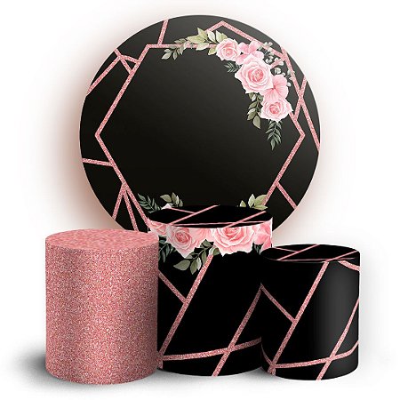Capas Painel Redondo e Trio Cilindro Sublimado - Floral Geometrico
