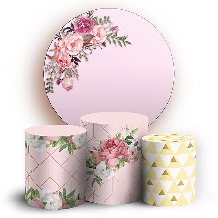 Capas Painel Redondo e Trio Cilindro Sublimado - Floral