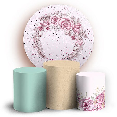 Capas Painel Redondo e Trio Cilindro Sublimado - Floral