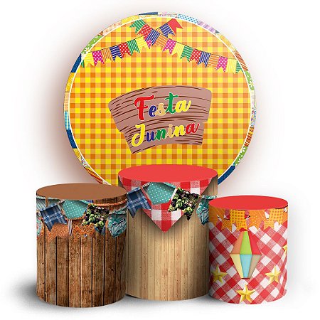 Capas Painel Redondo e Trio Cilindro Sublimado - Festa Junina