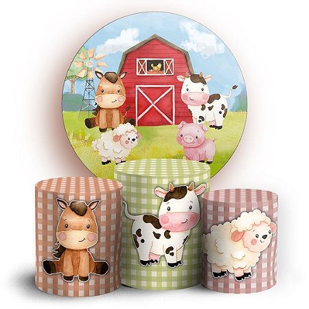 Capas Painel Redondo e Trio Cilindro Sublimado - Fazendinha