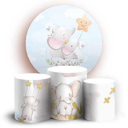 Capas Painel Redondo e Trio Cilindro Sublimado - Elefantinho