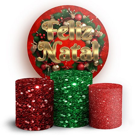 Capas Painel Redondo e Trio Cilindro Sublimado - Natal Ano Novo
