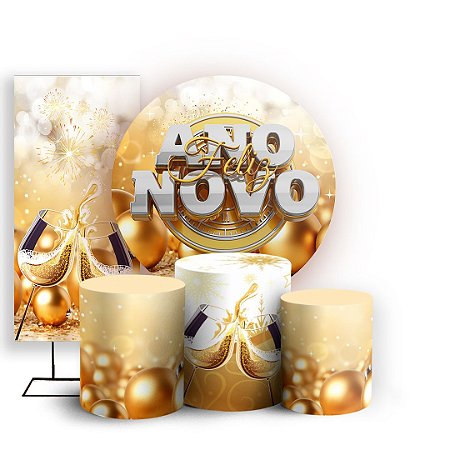 Capas Painel Redondo Trio Cilindro e Faixa Lateral Sublimado - Ano Novo
