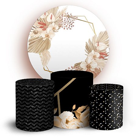 Capas Painel Redondo e Trio Cilindro Sublimado - Geometrico Floral