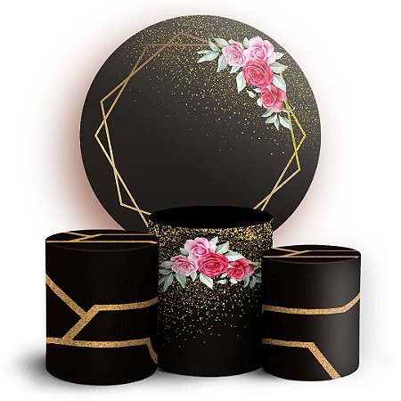 Capas Painel Redondo e Trio Cilindro Sublimado - Geometrico Floral