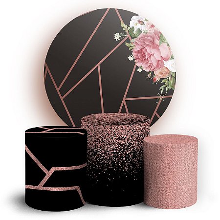 Capas Painel Redondo e Trio Cilindro Sublimado - Glitter Floral