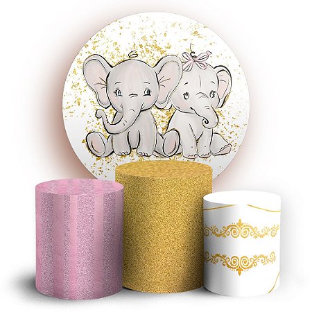 Capas Painel Redondo e Trio Cilindro Sublimado - Elefantinhos