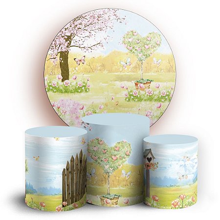 Capas Painel Redondo e Trio Cilindro Sublimado - Jardim