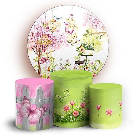 Capas Painel Redondo e Trio Cilindro Sublimado - Jardim