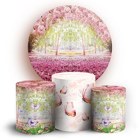 Capas Painel Redondo e Trio Cilindro Sublimado - Jardim