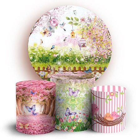 Capas Painel Redondo e Trio Cilindro Sublimado - Jardim