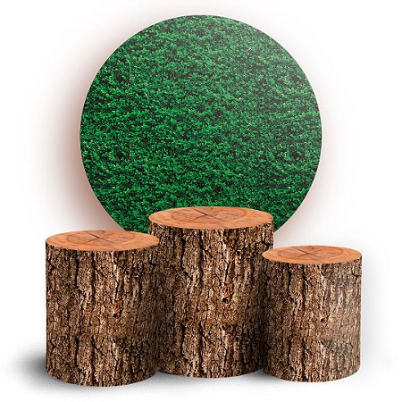 Capas Painel Redondo e Trio Cilindro Sublimado - Muro Ingles Madeira