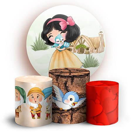 Capas Painel Redondo e Trio Cilindro Sublimado - Branca de Neve Cute