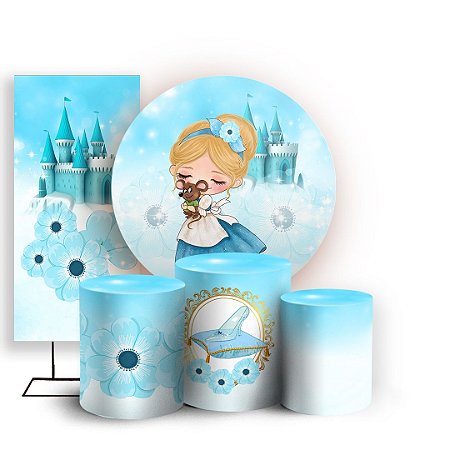 Capas Painel Redondo Trio Cilindro e Faixa Lateral Sublimado - Cinderela Cute