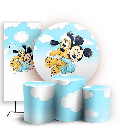 Capas Painel Redondo Trio Cilindro e Faixa Lateral Sublimado - Mickey Baby