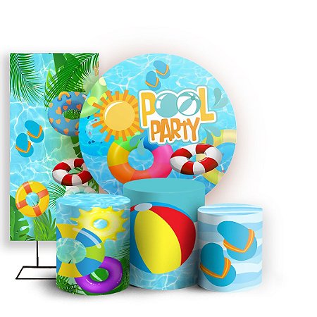 Capas Painel Redondo Trio Cilindro e Faixa Lateral Sublimado - Pool Party