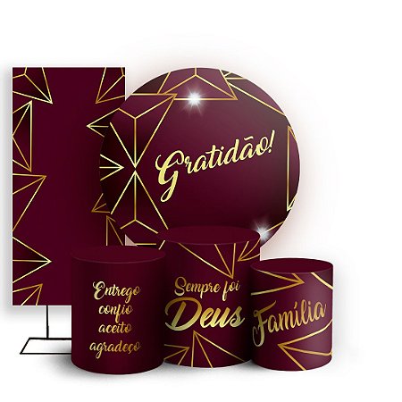 Capas Painel Redondo Trio Cilindro e Faixa Lateral Sublimado - Abstrato Marsala