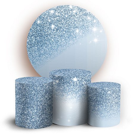 Capas Painel Redondo e Trio Cilindro Sublimado - Gliitter Azul Borboleta