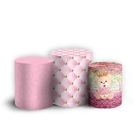 Capas Trio Cilindro Sublimado Vest Facil - Ursinha Rosa