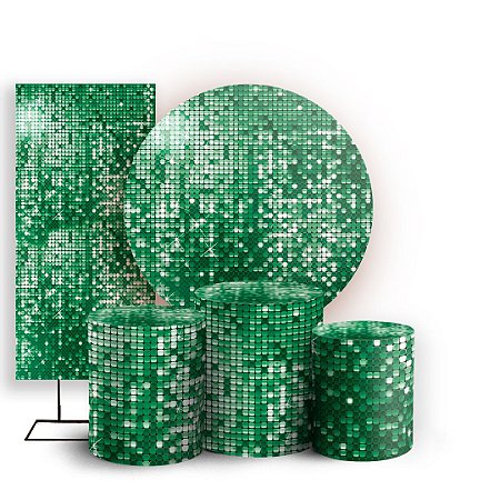Capas Painel Redondo Trio Cilindro e Faixa Lateral Sublimado - Lantejoulas Verde