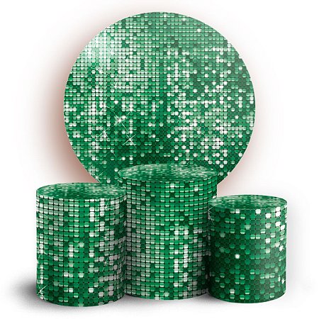 Capas Painel Redondo e Trio Cilindro Sublimado - Lantejoulas Verde