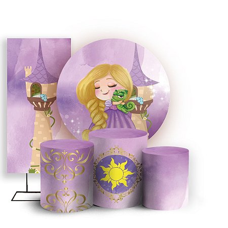 Capas Painel Redondo Trio Cilindro e Faixa Lateral Sublimado - Rapunzel Cute